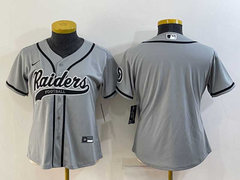 Women%27s Las Vegas Raiders Blank Grey With Patch Cool Base Stitched Baseball Jersey